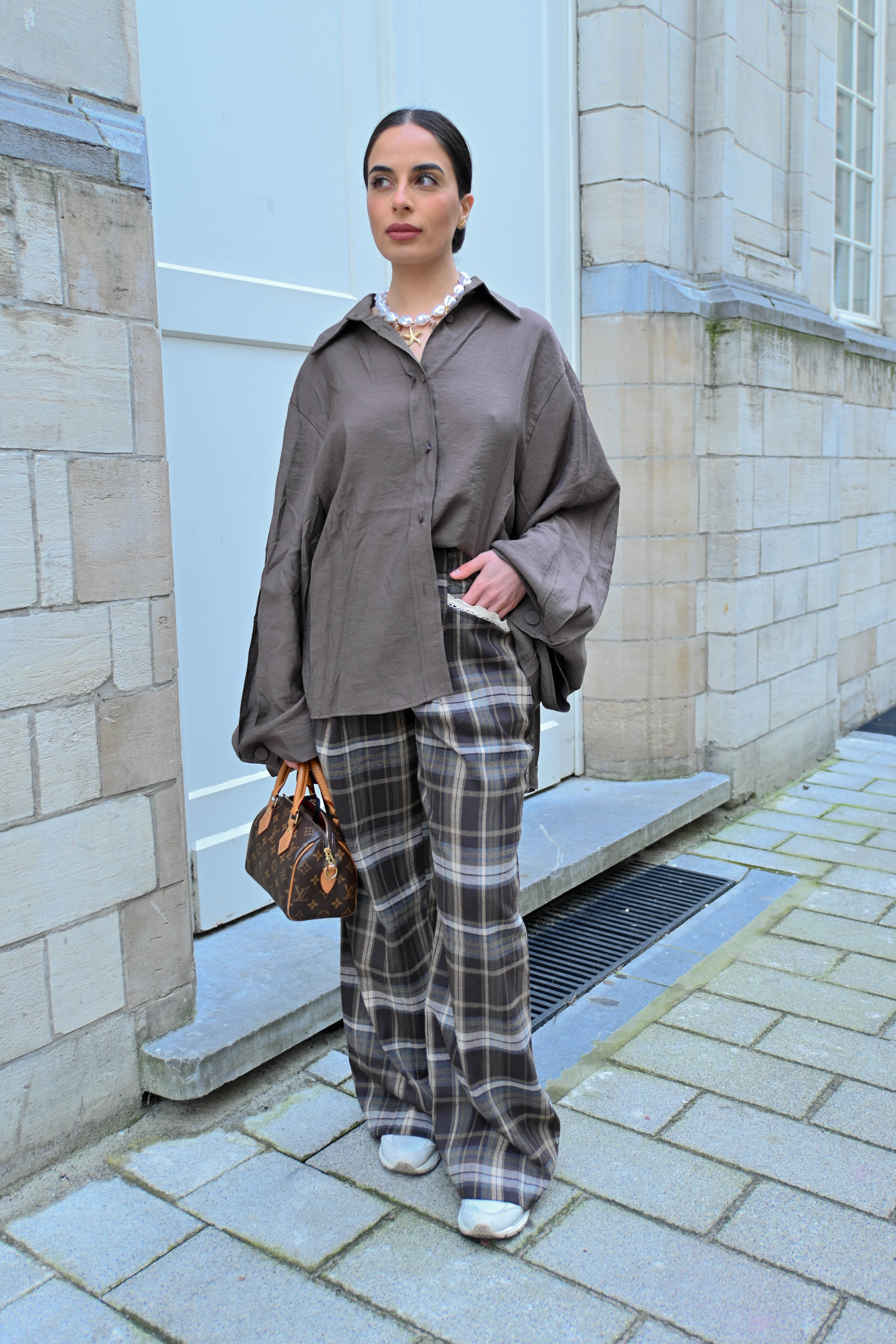 The Soft Check Trousers in Brown